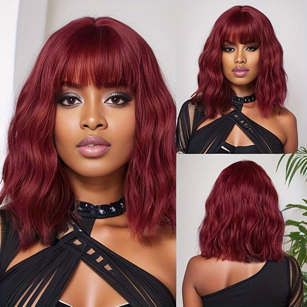 Короткий парик с челкой, волнистые синтетические парики, парики из светлых черных красных вьющихся волос для женщин, парик для косплея на каждый день, термостойкий