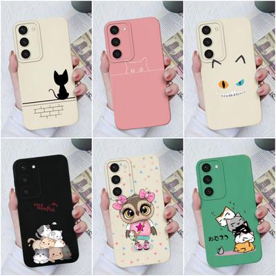 Чехол для Samsung Galaxy S22 S23 + S20 S21 Plus Ultra S 20 21, защитный жидкий квадратный силиконовый чехол с рисунком милой кошки и совы, бамперы для Samsung S23 Fundas