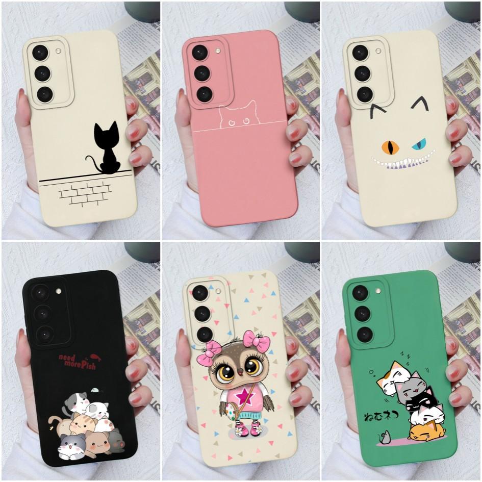 Case For Samsung Galaxy S22 S23+ S20 S21 Plus Ultra S 20 21 Cute Cat Owl Pattern Protective Liquid Square Silicone Case Bumpers For Samsung S23 Fundas