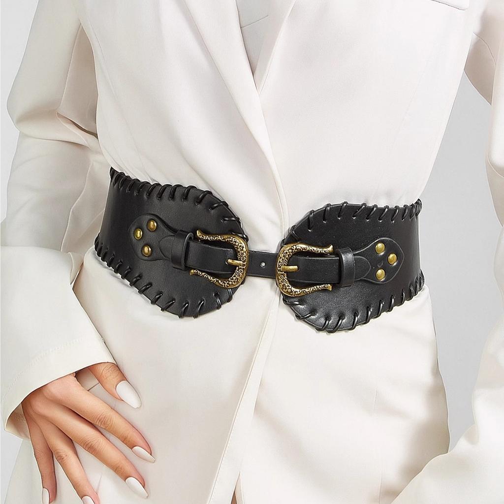 Fashionable Women's Waist Band Decorative Retro Waist Cincher Belt PU Leather Sash for Stylish Occasion and Outfits