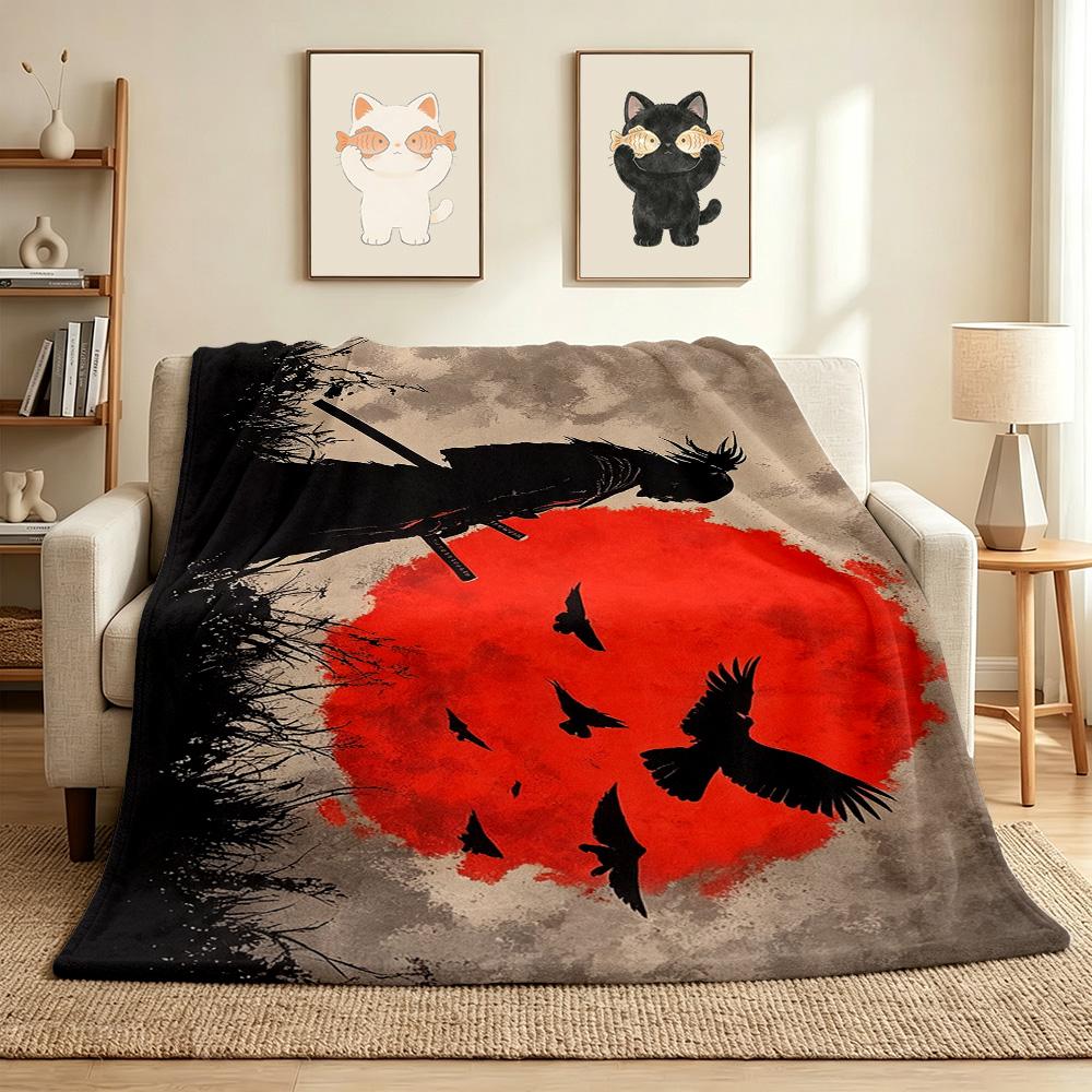 Samurai Sunset Flannel Blanket Throw Blanket Soft Warm Sofa Bed Camping home Decor Unique Christmas Gift C926436