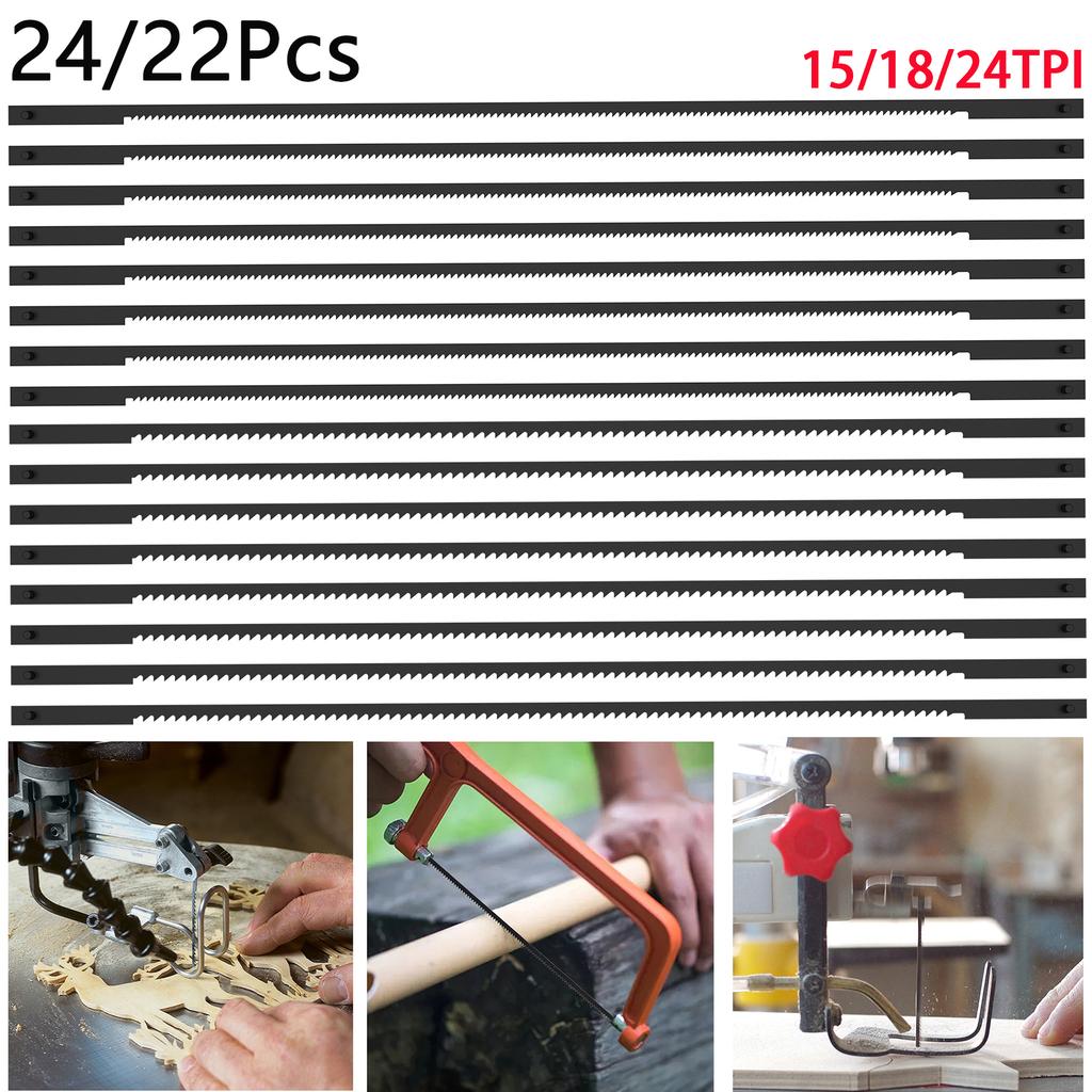 22/24Pcs Coping Saw Blades 15/18/24TPI High Carbon Steel Cutting Saw Blades Woodworking Tools for Wood Plastic Metal Cutting
