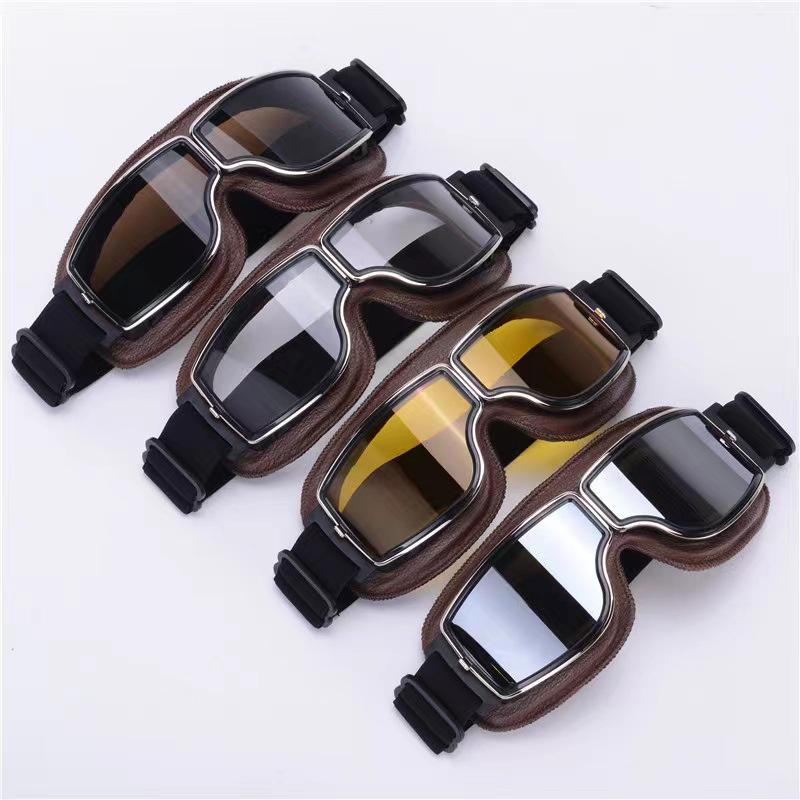Retro Windproof Harley Riding Goggles with HD Mirror Lenses