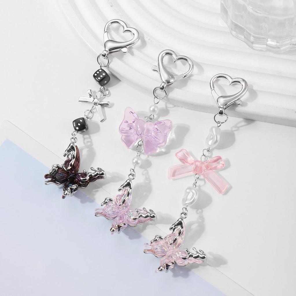 Очаровательный многоцветный 3D-бабочка Акриловый брелок-подвеска с бантом