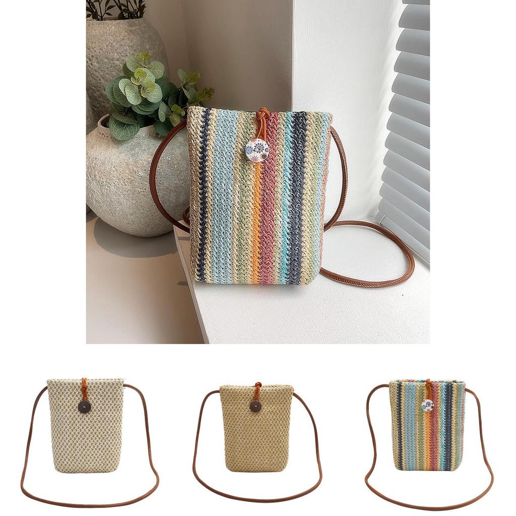 Woven Rainbow Summer Mini Crossbody Bag For Beach Vacation And Daily Use