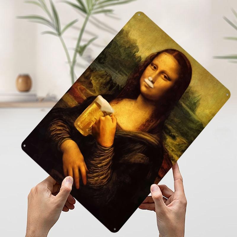 Mona Lisa Funny Printed Poster Customized Wall Art Retro Vintage Metal Tin Signs for Room House Home and Decoration Gaming Decor