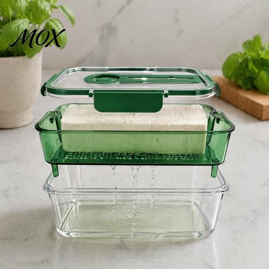 Breathable Food Container Crisper Box, with Mesh Drain Strainer, Tofu Whey Refrigerator Organizer Bin Separation Container, for Fresh Fruit Vegetable