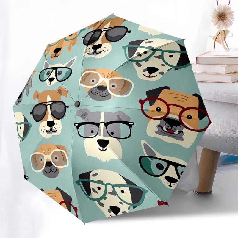 1pc Dogs Wearing Glasses Pattern Umbrella with Plastic Handle,Vibrant Cartoon Pattern,Multi-functional UmbrellaPT088