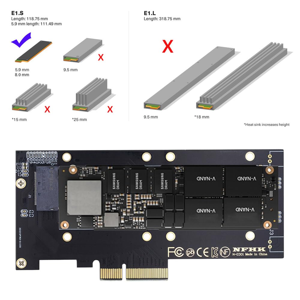 Хост-адаптер NFHK 4X, линейка NVMe 1U EDSFF, толщина, короткий держатель SSD, адаптер PCI-E4.0 GEN-Z 5,9 мм, 8,0 мм E1.S.