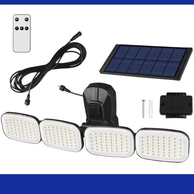 Солнечная настенная лампа с четырьмя головками, индукционная солнечная лампа для человеческого тела, вращающаяся уличная разделенная настенная лампа, садовая лампа