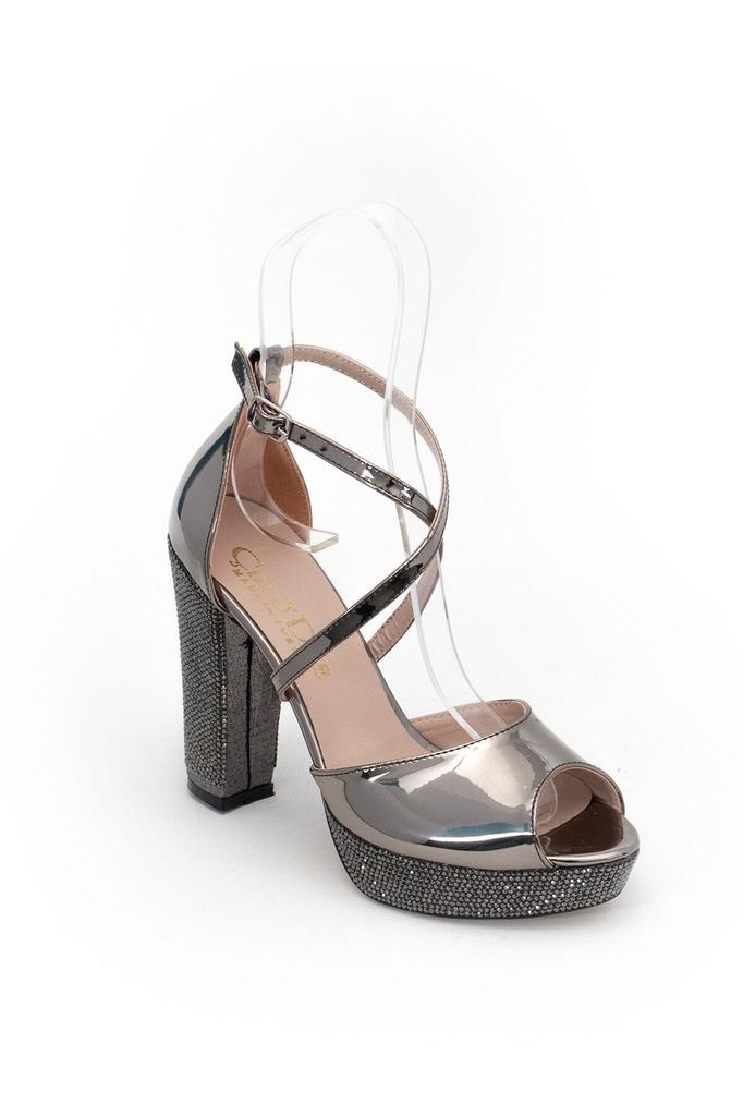 Женские модные вечерние модельные туфли с платиновым зеркальным камнем для вечеринки