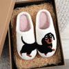 2025 Lovely Cat Embroidery Stuffed Slippers Home Men Women Furry Shoes 2024 Autumn Winter Fur Slides Fuzzy Fun Animal Pet Slippers