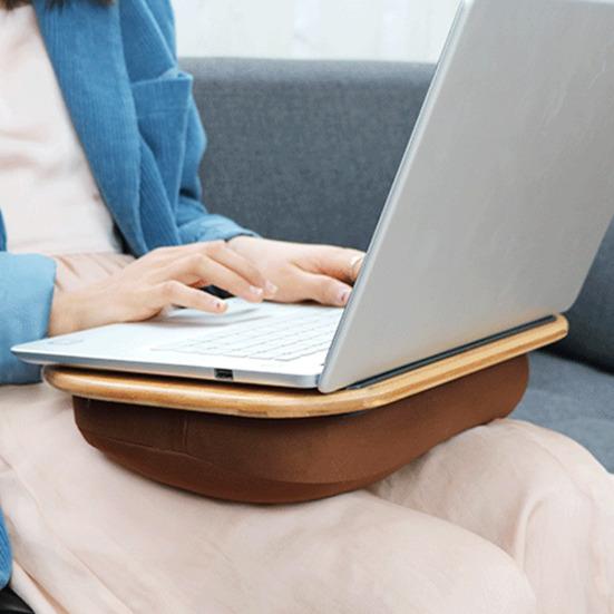 Bamboo Bed Table with Cushion Base Anti-Slip Plugs Laptop Tablet Folding Desk Sturdy Natural Bamboo Surface Bed Tray