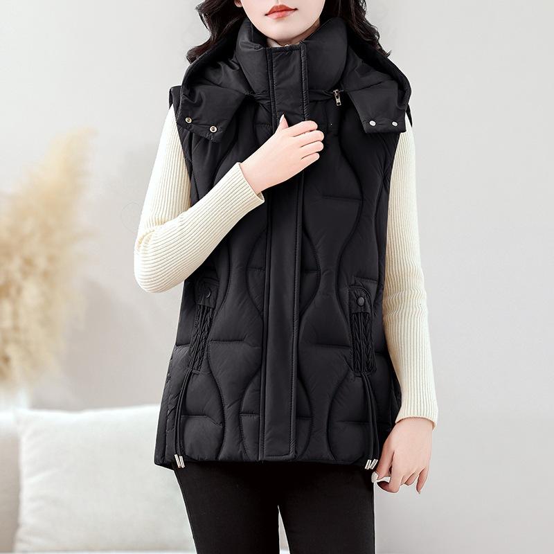 Vest hat, women's autumn and winter vest, cotton vest, removable jacket, new women's size, ocean black
