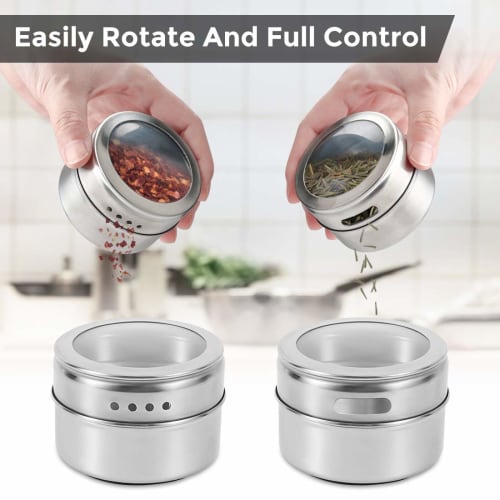 Aiyola Magnetic Spice Tins, 12-Piece Stainless Steel Magnetic Spice Containers, Magnetic Spice Jars, Easy-to-Clean, Rust-Resistant Precious Metal Salt