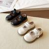 Весна/Осень 2026 Девочки Кожаные Туфли Принцессы с Кружевным Бантом - Стильные Нескользящие Однотонные Туфли для Маленьких Девочек