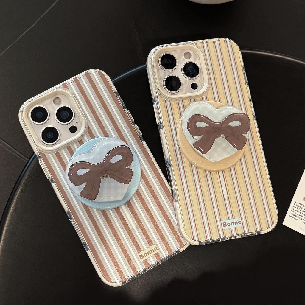 Stripe Magnetic Suction 16 Transparent for IPhone17promax Phone Case For13 Bow Rotating Bracket 14 Soft 11