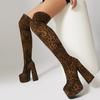Women's High-heeled Boots Sexy European and American Style Waterproof Platform Thick Heel Leopard Print Large Size Knee Boots