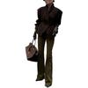 2026 Womens Solid Color Patchwork Buttoned Blazer Jacket V-Neck Long Sleeve Office Wear