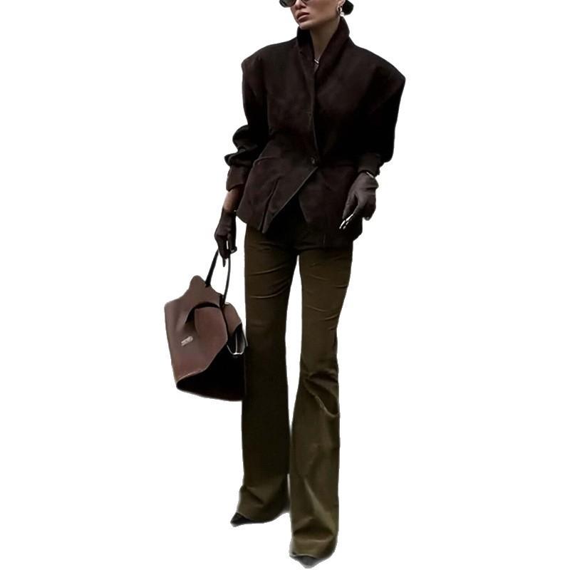 2026 Womens Solid Color Patchwork Buttoned Blazer Jacket V-Neck Long Sleeve Office Wear