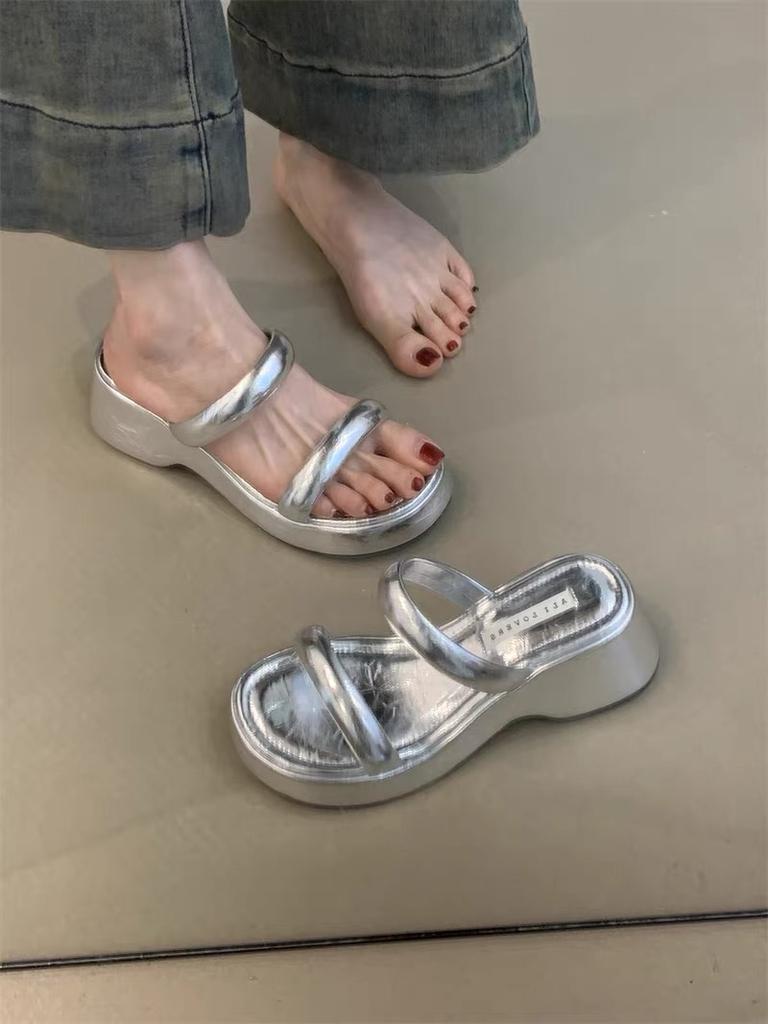 Версия из овчины~ нишевые шлепанцы на толстой подошве в один ремешок, женские, ретро, розовые с леопардовым принтом, верхняя одежда, тапочки, темпераментные сандалии-маффины на платформе