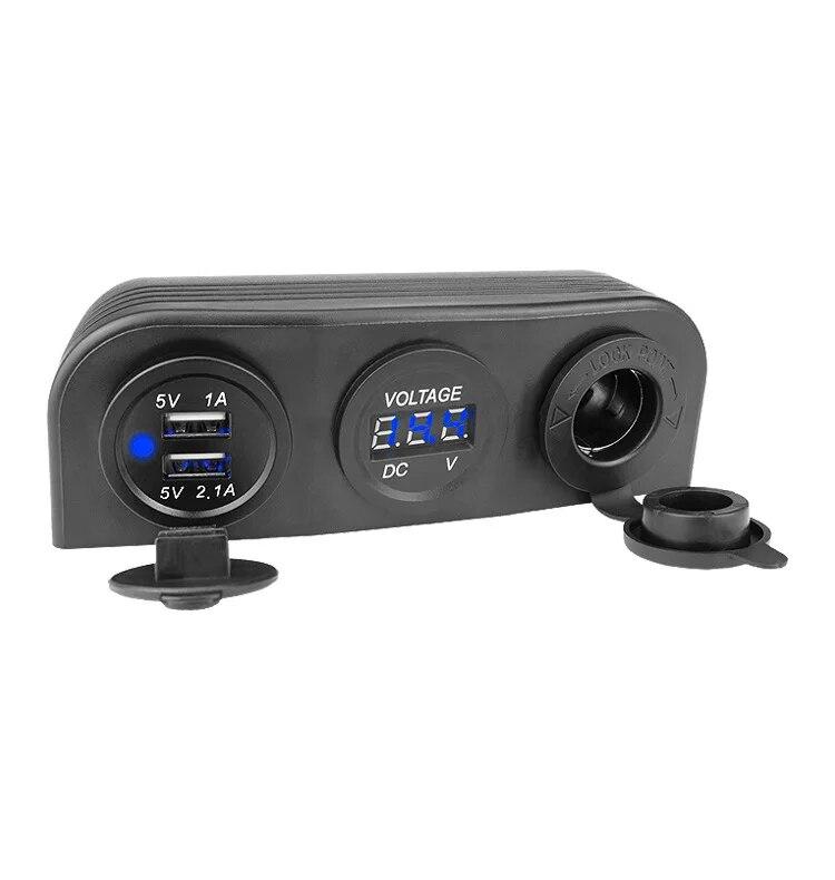 3.1A Автомобильное зарядное устройство с двумя USB-портами, 12 В/24 В, розетка, вольтметр с 3 отверстиями, основание для палатки для автомобиля, мотоцикла, лодки, квадроцикла