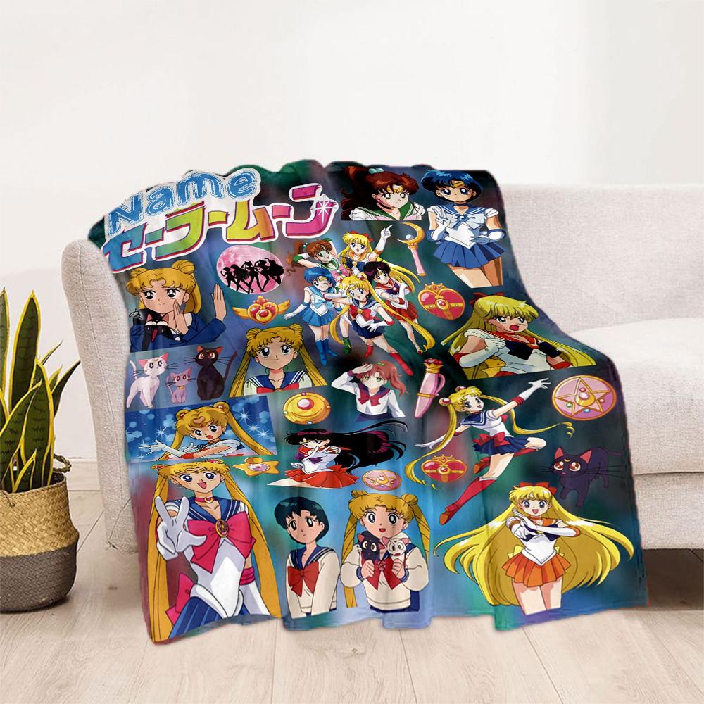 Sailor Moon Characters Customize Text Blanket Multi-purpose Customizable Blanket Warmthful Decor Perfect for Bed Picnics Seaside Sofa