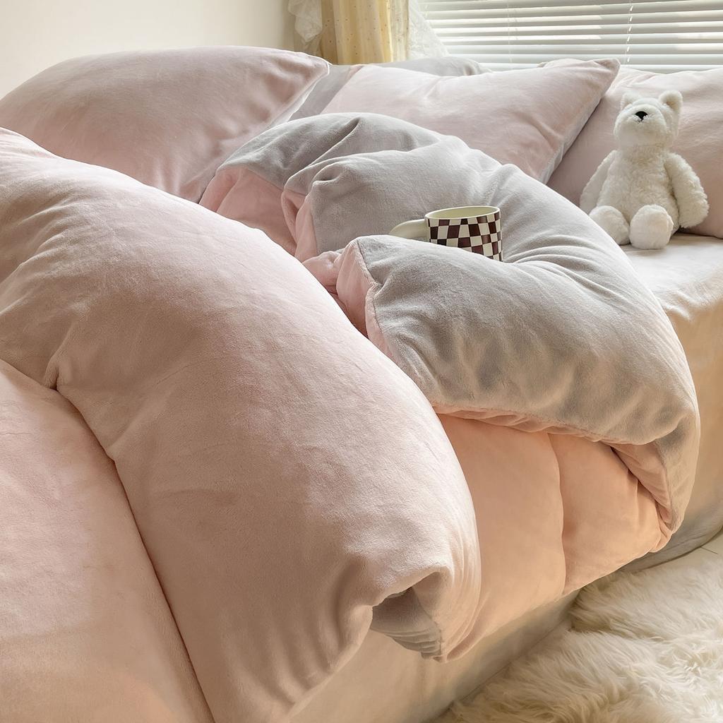 2026 New Solid Color Double Parcel Milk Fleece Quilt Set Four-piece Winter Flange Coral Fleece Quilt Cover Bed Sheet Set