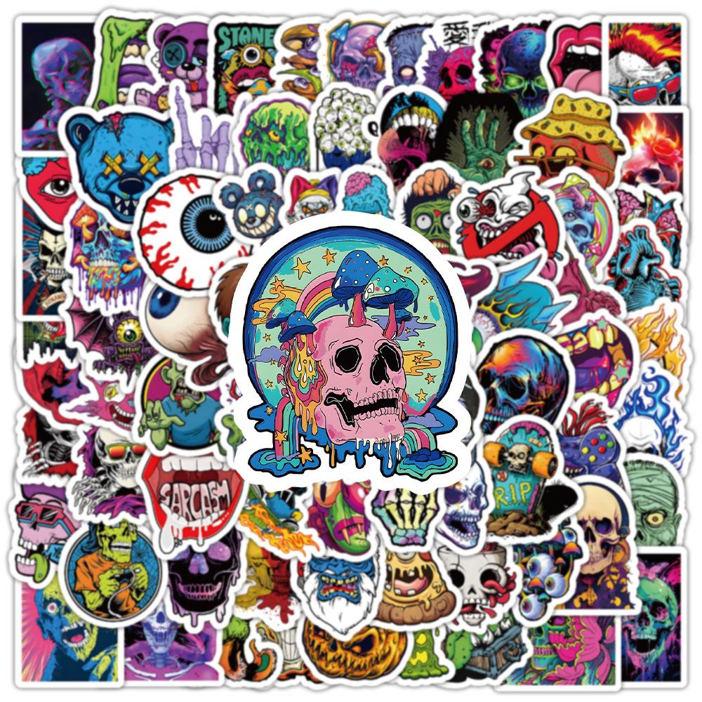 100 Cool and Colorful Skull Stickers, Decorated Luggage Notes, Handbooks, Desktop Waterproof Stickers for Children