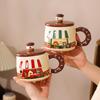 Креативная мультяшная керамическая чашка с крышкой, рельефная кружка высокой ценности, студенческий подарок, чашка для воды, милая домашняя чашка для завтрака