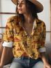 Gingerbread Man Printed Women's Shirt Christmas Elements New Loose Casual Short Sleeve Lapel Top