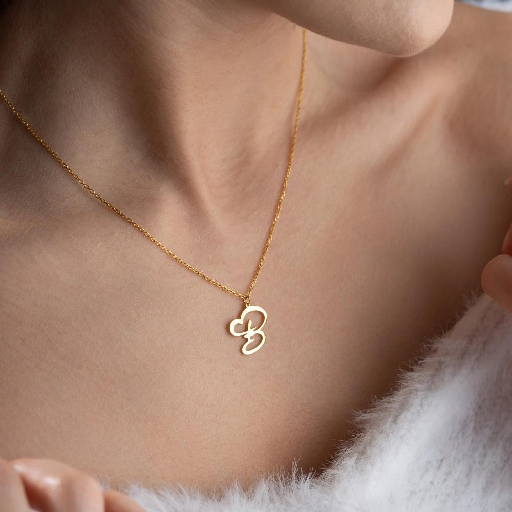 New Rose Gold Stainless Steel Custom Letter Pendant Necklace Personalized Heart Letter Christmas Birthday Gift Necklace