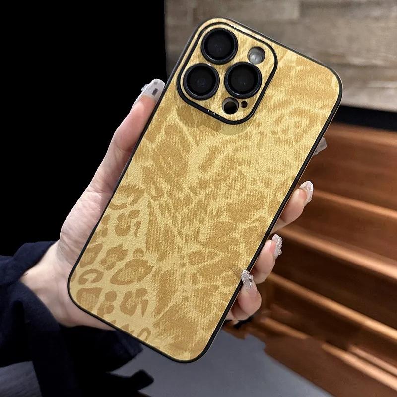 Роскошный кожаный чехол для телефона с ярким леопардовым принтом для iPhone 16 15 14 Plus 13 12 11 Pro Max Мягкий бампер Матовый противоударный чехол