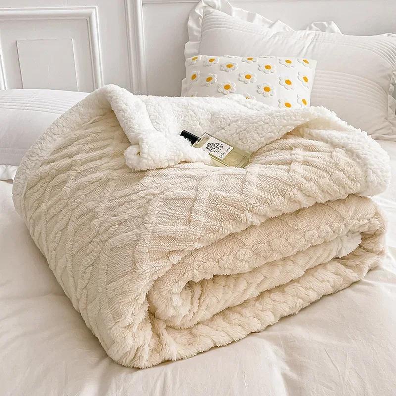Winter Blankets Soft Plaid Warm Fleece for Adults Kids Solid Sofa Bed Cover Duvet Plush Throw Bedspread for Home Beds Couch