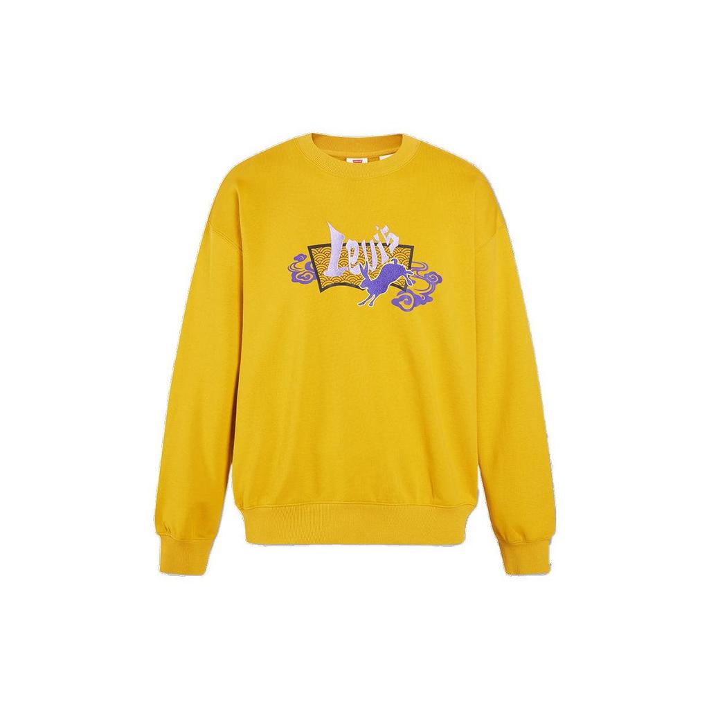 Levis Ss23 Логотип бренда Вышивка кролика Свитшот с круглым вырезом Мужской свитшот Желтый A5414-0003