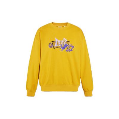 Levis Ss23 Логотип бренда Вышивка кролика Свитшот с круглым вырезом Мужской свитшот Желтый A5414-0003