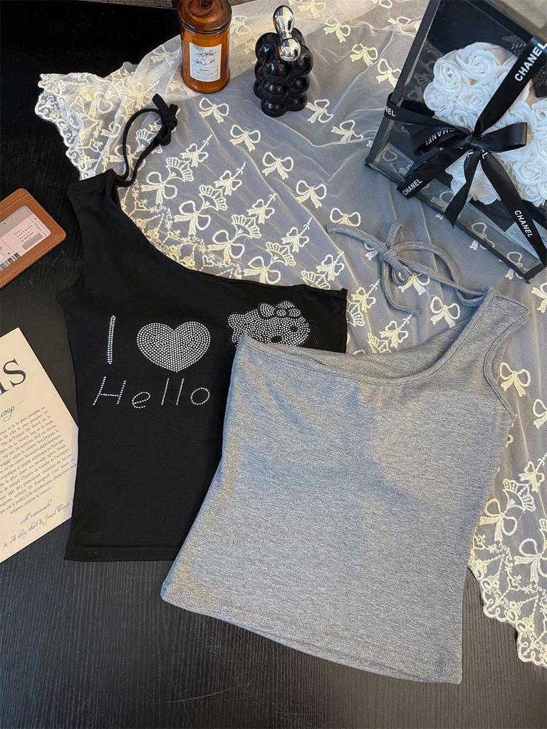 Summer Sweet & Spicy Cartoon One-Shoulder Vest with Chest Pads