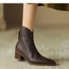 Spring and Autumn New Boots Women's Pointed Coarse Heel Short Boots Fashion Retro Soft Leather Zipper Fashion Short Boots