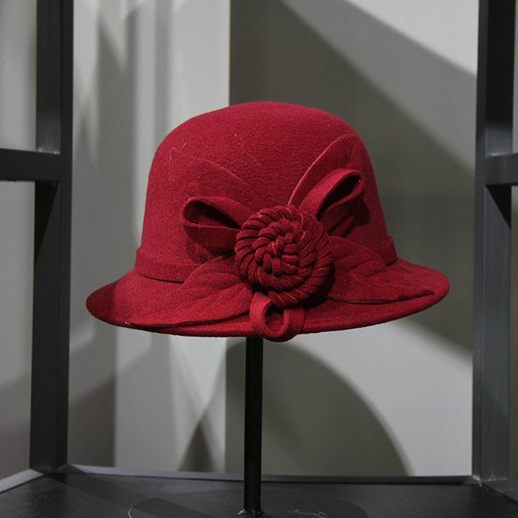 Hat lady autumn and winter new woolen top hat fashion hat fashion flower warm basin hat bucket hat