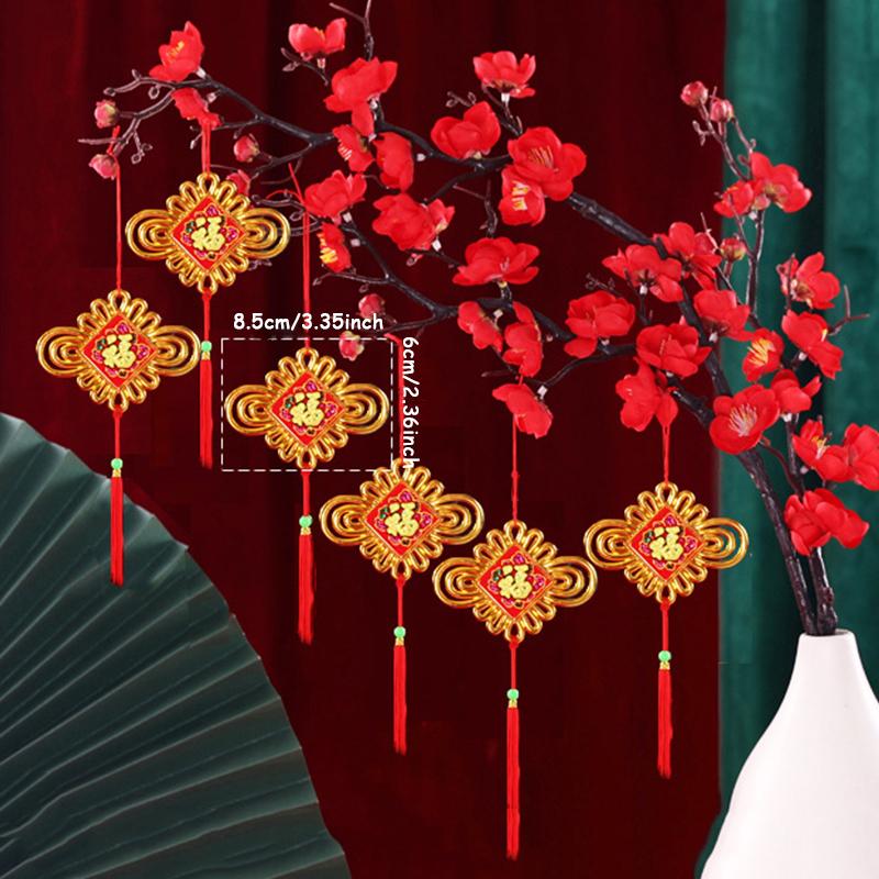 6pcs Chinese Spring Festival Wishes Pendant 2025 New Year Home Decoration Desktop Ornaments Red China Knot Hanging Party Supply