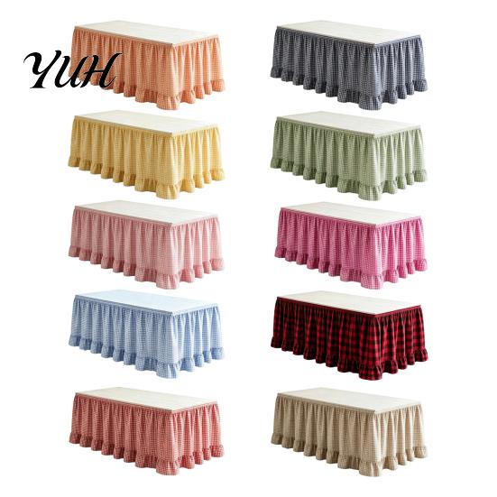 Ruffled Desk Cover for Teachers Plaid Table Skirt, Durable Polyester with Hook And Organized Classroom Supplies Loop Fasteners, Decorative Party