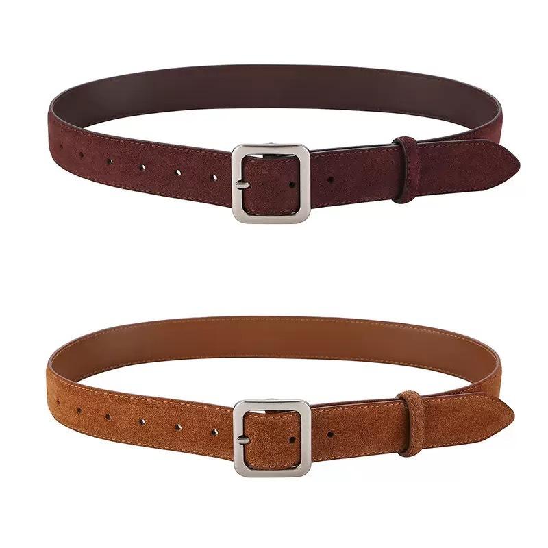 Корейский Искусственный Замшевый Бархатный Кожаный Ремень Женский Повседневный Простой Серебряная Квадратная Пряжка Замшевый Ремень С Джинсами