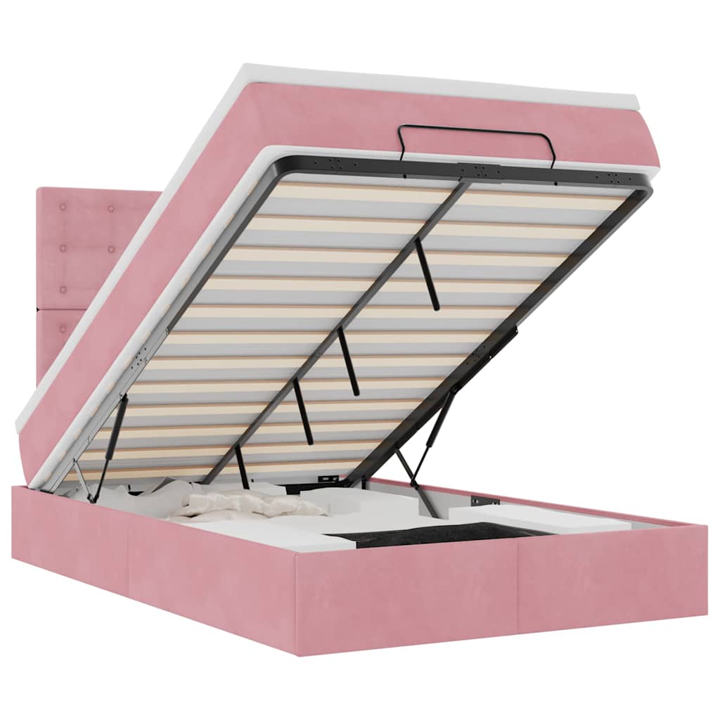 Ottoman Bed with Mattress Pink 120x200 cm Velvet