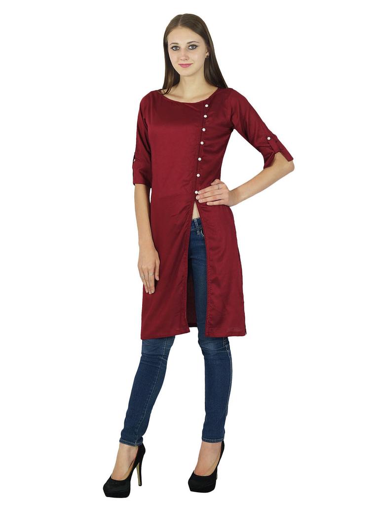 Women Designer Asymmetric Cotton Red Kurti Indian Kurta Casual Top Tunic