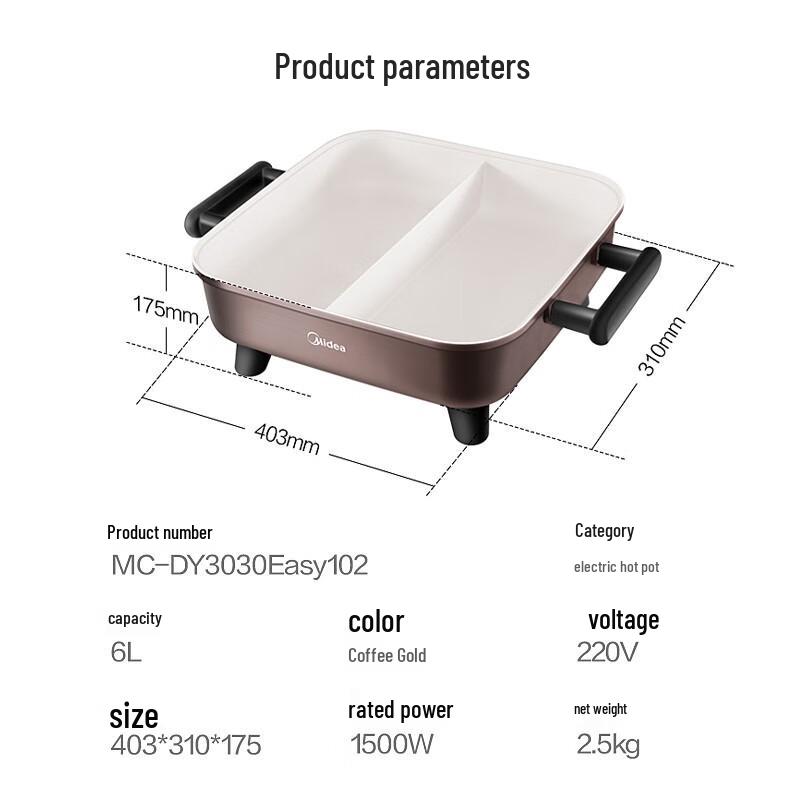 Midea 6L Dual-Flavor Electric Hot Pot & Grill