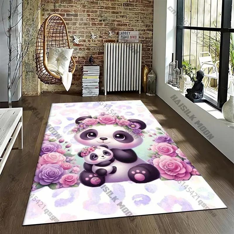 Cute Panda Pattern Area Rug – Large Anti-Slip Carpet for Living Room Sofa Bedroom, Soft Floor Mat Under Chair Lounge