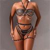 New Women's Sexy Strappy Lingerie Set Diamond Chain Sexy Underwear Sets Erotic Bra And Thong Set Garter Female Lingerie