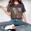 Women's Casual and Fashionable T-shirt with Plant and Floral Pattern Printed Round Neck and Short Sleeves