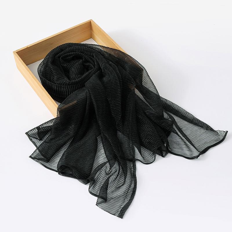 Женские мерцающие хиджабы Однотонный шарф Эластичная пряжа Жатый платок Мусульманский исламский тюрбан Блестящий однотонный шарф Головной убор Обертывание