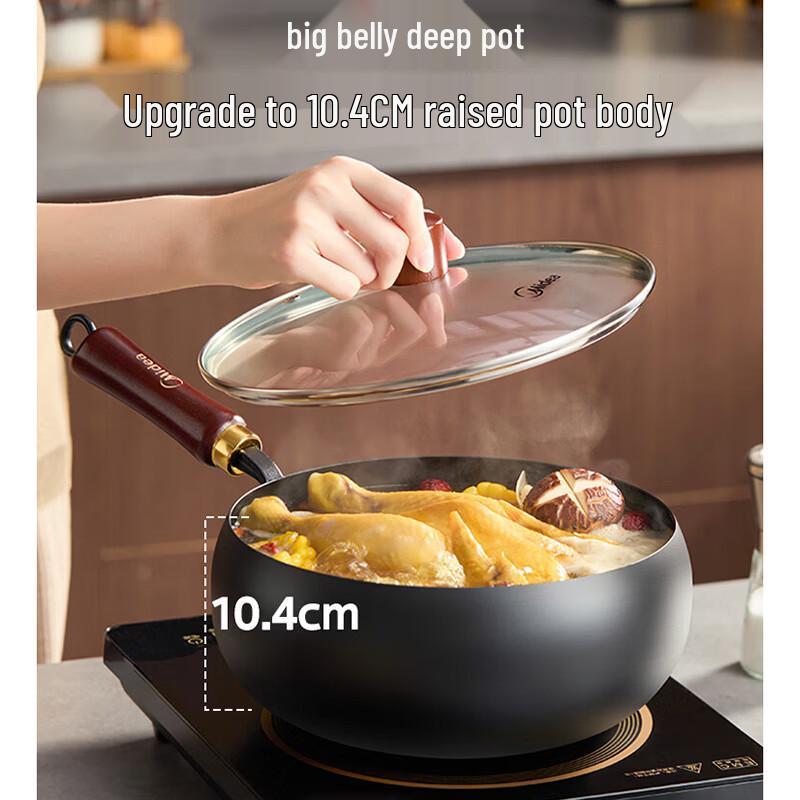 Midea Утонченный железный вок 24 см со стеклянной крышкой